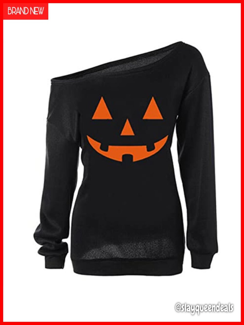 Women's Slouchy Off Shoulder Halloween Pumpkin Sweatshirt Pullover